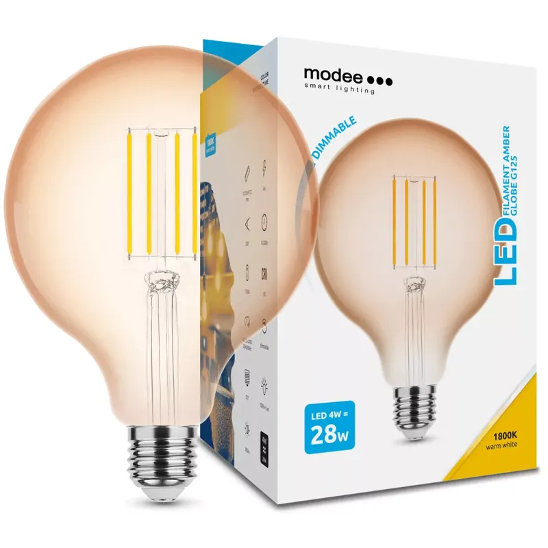Biztonságos vásárlás Modee LED Filament Amber Globe G125 4W E27 320° 1800K (360 lumen) dimm.