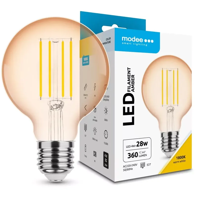 Modee LED Filament Amber Globe G80 4W E27 320° 1800K (360 lumen) Olcsóbb