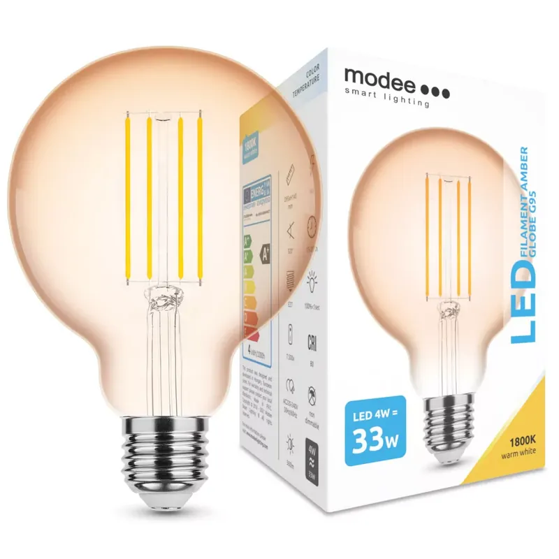 Modee LED Filament Amber Globe G95 4W E27 320° 1800K (360 lumen) Outlet