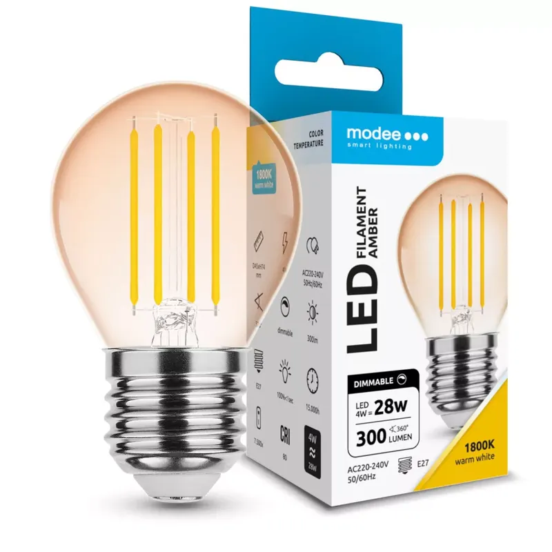 Legnépszerűbb Modee LED Filament Amber Globe Mini G45 4W E27 320° 1800K (360 lumen) dimm.