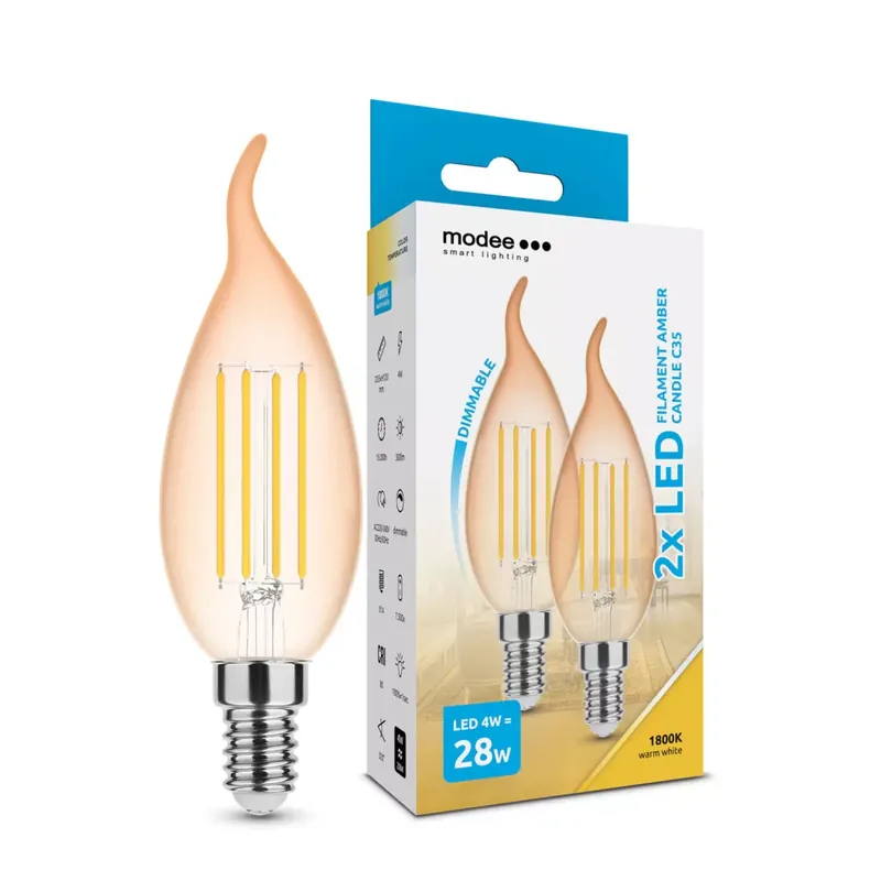 Újdonság Modee LED Filament Amber Gyertya FL C35 4W E14 320° 1800K (360 lumen) dimm. B2
