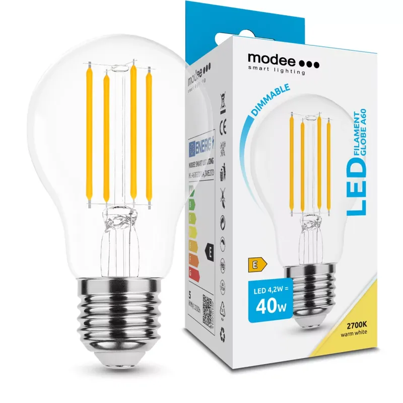 Újdonság Modee LED Izzó Filament A60 4,2W E27 360° 2700K (470 lumen) dimm. ERP