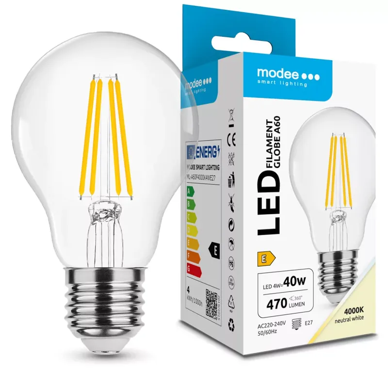 Modee LED Izzó Filament A60 4W E27 360° 4000K (470 lumen) ERP Kihagyhatatlan ajánlat