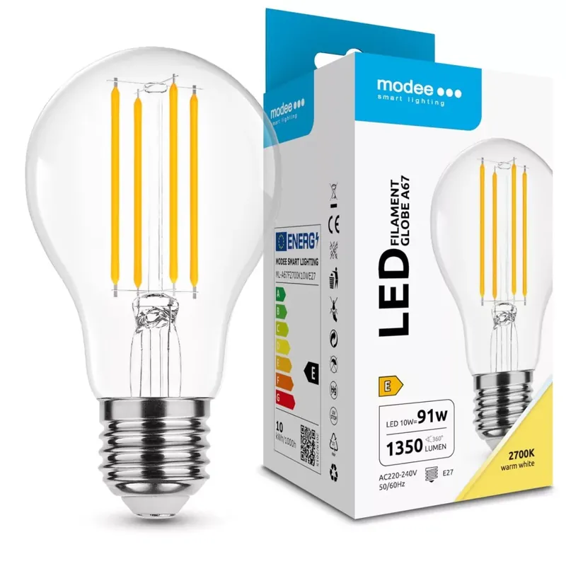 Végkiárusítás Modee LED Izzó Filament A67 10W E27 360° 2700K (1350 lumen) ERP