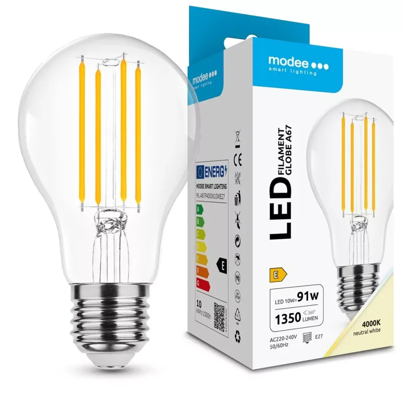 Modee LED Izzó Filament A67 10W E27 360° 4000K (1350 lumen) ERP Szezonális akció