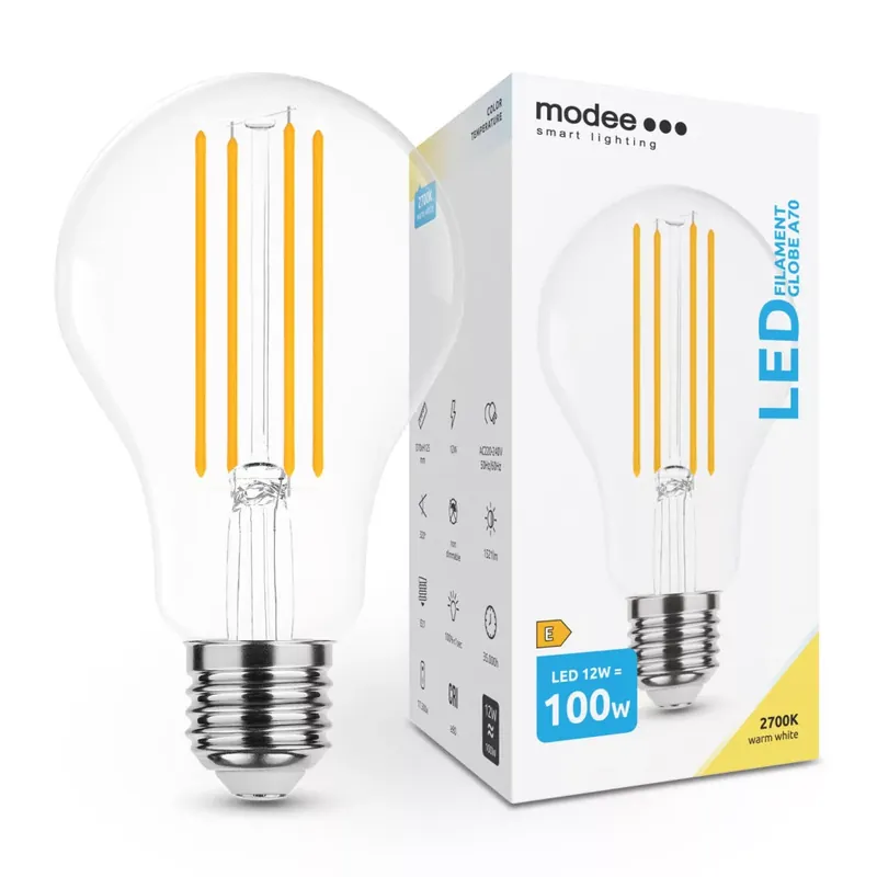 Modee LED Izzó Filament A70 12W E27 360° 2700K (1521 lumen) ERP Gyors kiszállítás