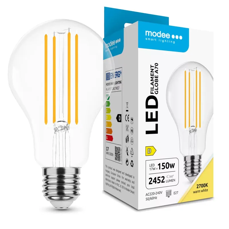 Kedvezmény Modee LED Izzó Filament A70 17W E27 360° 2700K (2452 lumen) ERP