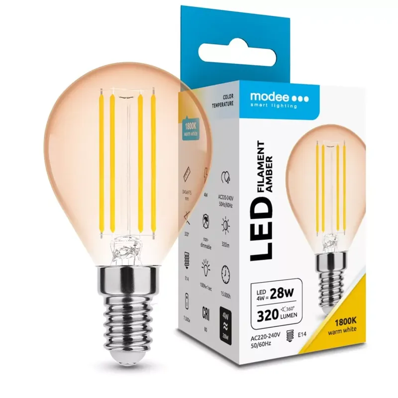 Rendeld meg most Modee LED Izzó Filament Amber Globe Mini G45 4W E14 320° 1800K (360 lumen)
