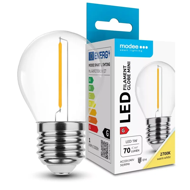 Modee LED Izzó Filament G.Mini G45 1W E27 320° 2700K (70 lumen) ERP Azonnali szállítás