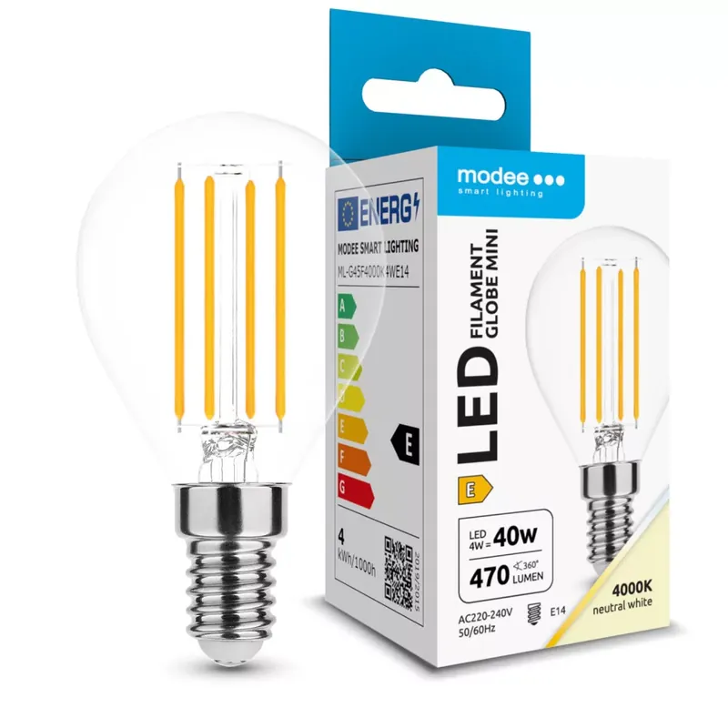 Modee LED Izzó Filament G.Mini G45 4W E14 360° 4000K (470 lumen) ERP Biztonságos fizetés