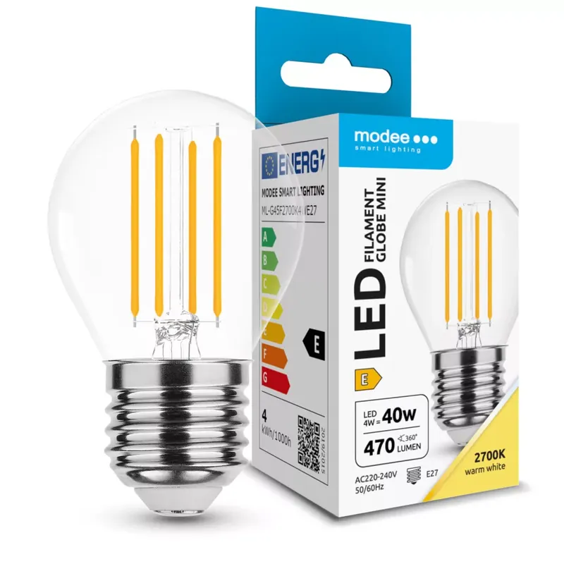 Modee LED Izzó Filament G.Mini G45 4W E27 360° 2700K (470 lumen) ERP Árengedmény