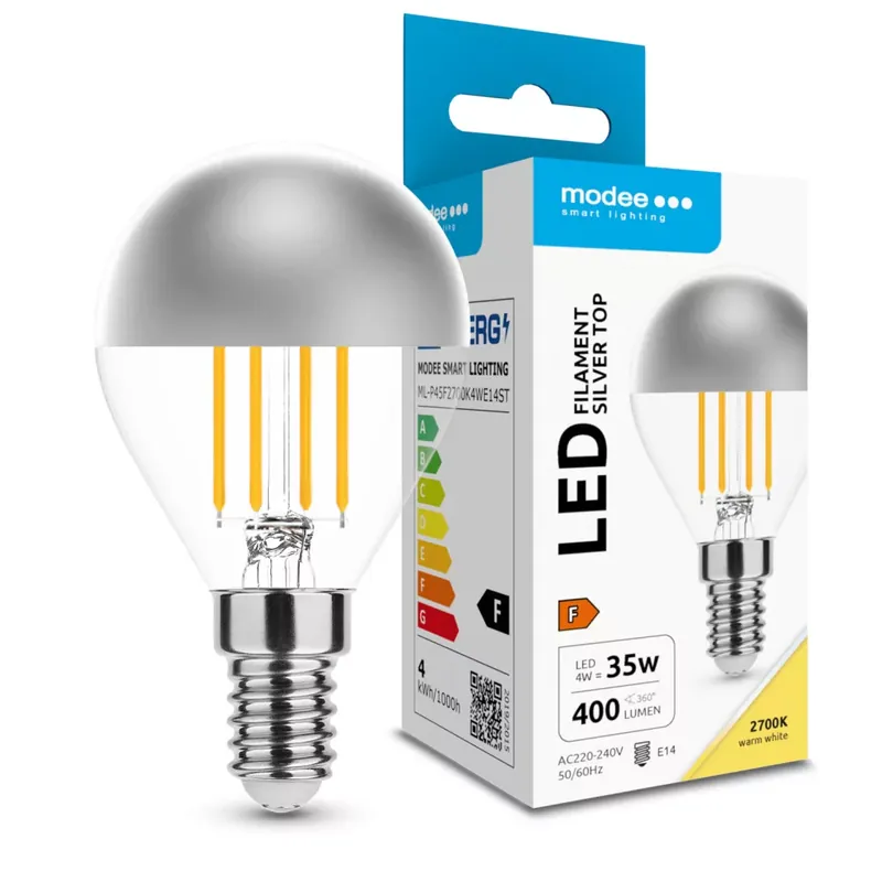 Modee LED Izzó Filament G.Mini P45 Silver Top 4W E14 320° 2700K (400 lumen) Szuper akció