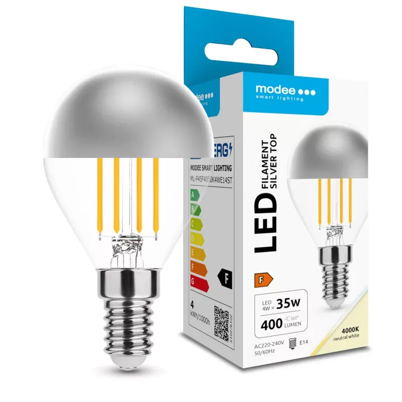 Modee LED Izzó Filament G.Mini P45 Silver Top 4W E14 320° 4000K (400 lumen) Bestseller