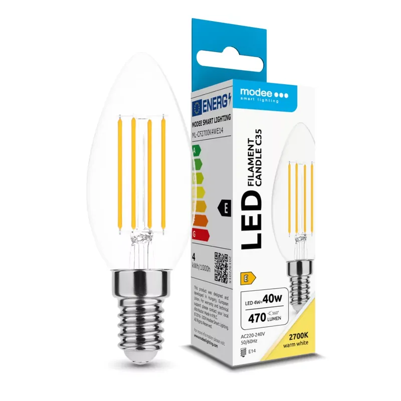 Árcsökkenés Modee LED Izzó Filament Gyertya C35 4W E14 360° 2700K (470 lumen) ERP