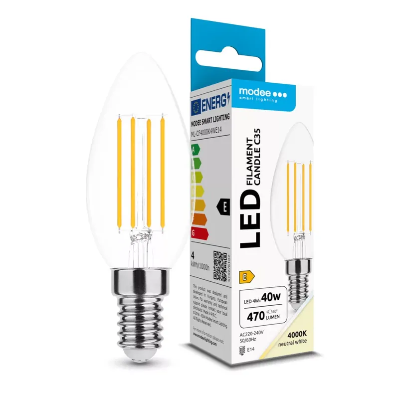 Ajánlat Modee LED Izzó Filament Gyertya C35 4W E14 360° 4000K (470 lumen) ERP