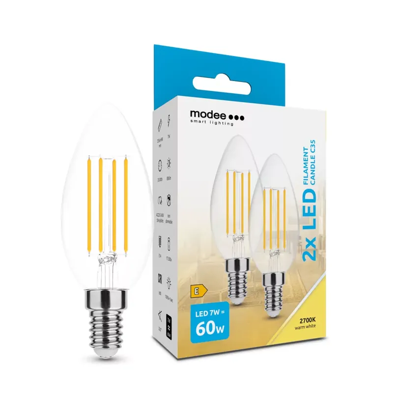 Modee LED Izzó Filament Gyertya C35 7W E14 360° 2700K (806 lumen) ERP B2 Rendeld meg most