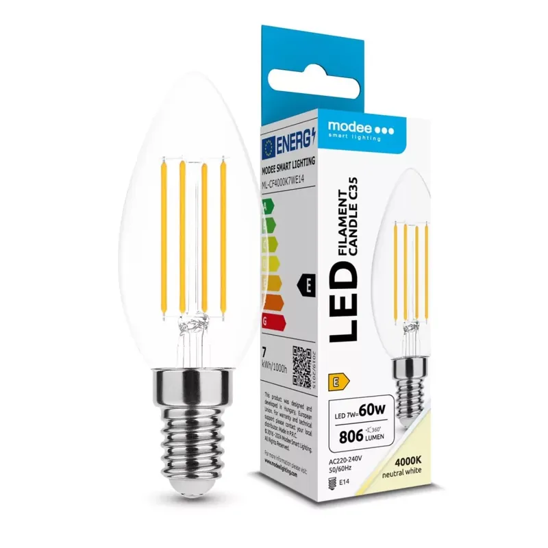 Expressz szállítás Modee LED Izzó Filament Gyertya C35 7W E14 360° 4000K (806 lumen) ERP