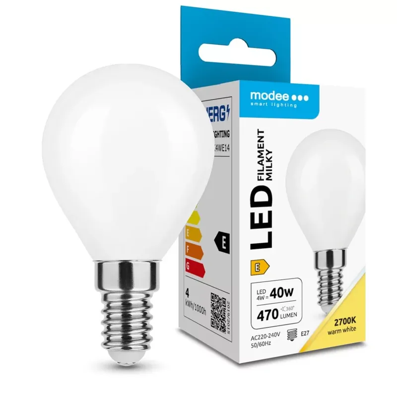 Modee LED Izzó Filament Milky G.Mini G45 4W E14 360° 2700K (470 lumen) ERP Biztonságos fizetés