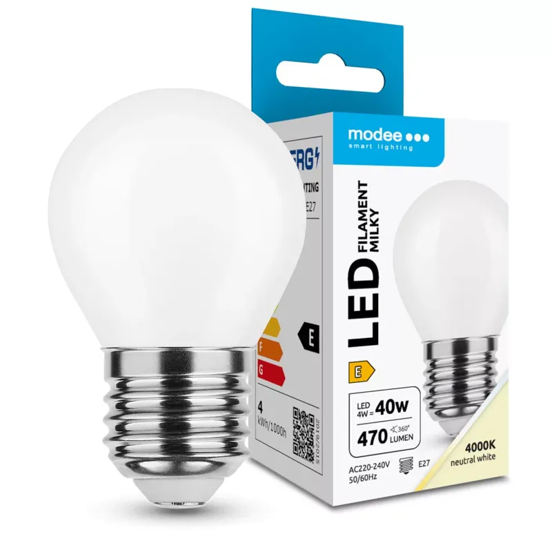 Gyors szállítás Modee LED Izzó Filament Milky G.Mini G45 4W E27 360° 4000K (470 lumen) ERP