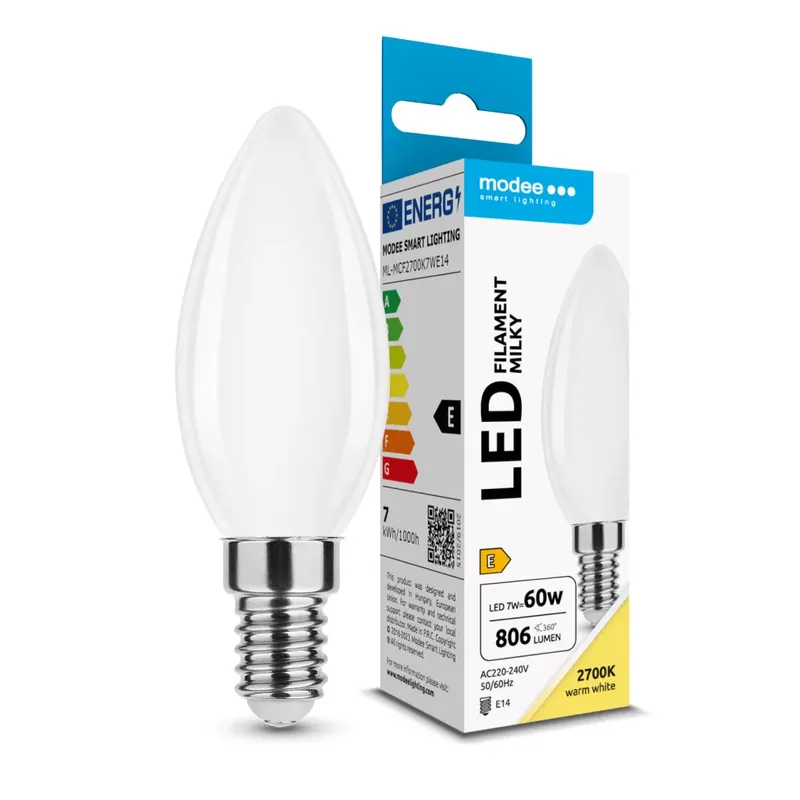 Modee LED Izzó Filament Milky Gyertya C35 7W E14 360° 2700K (806 lumen) ERP Outlet