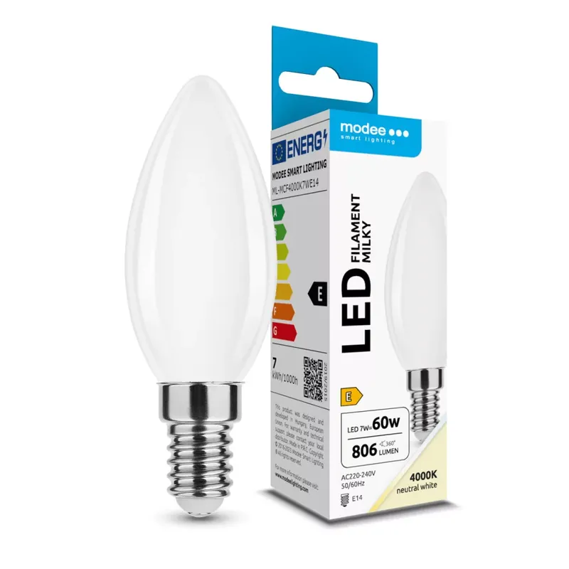 Vedd meg online Modee LED Izzó Filament Milky Gyertya C35 7W E14 360° 4000K (806 lumen) ERP