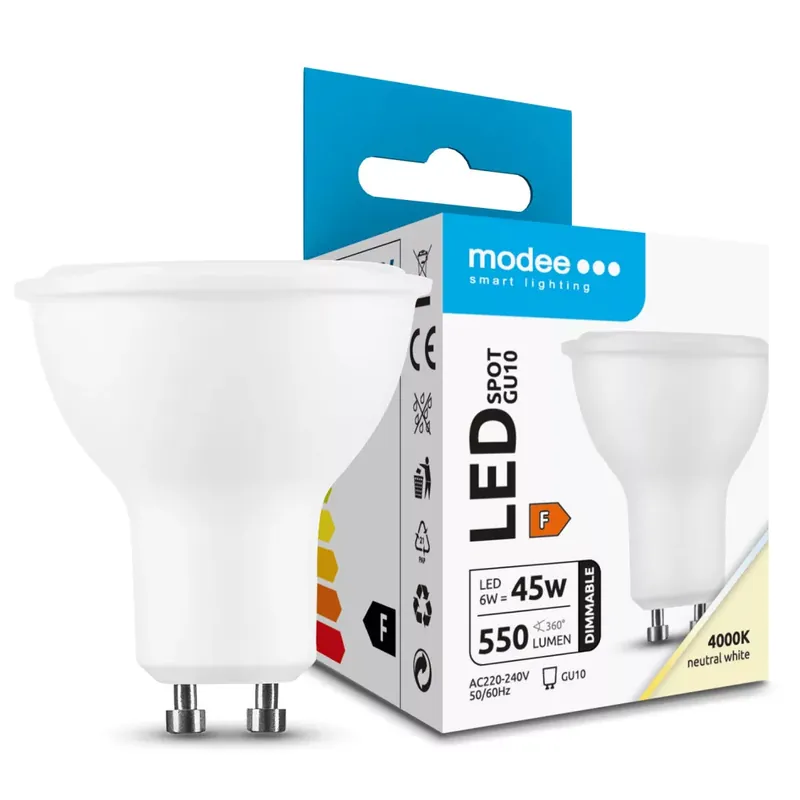 Vásárlói kedvenc Modee LED Izzó Spot Alu-Plastic 6W GU10 110° 4000K (550 lumen) dimm. ERP