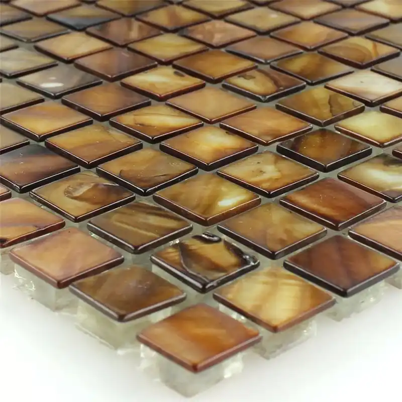 Mozaik Csempe Üveg Gyöngyház Hatású Barna Arany 15x15x8mm Expressz szállítás