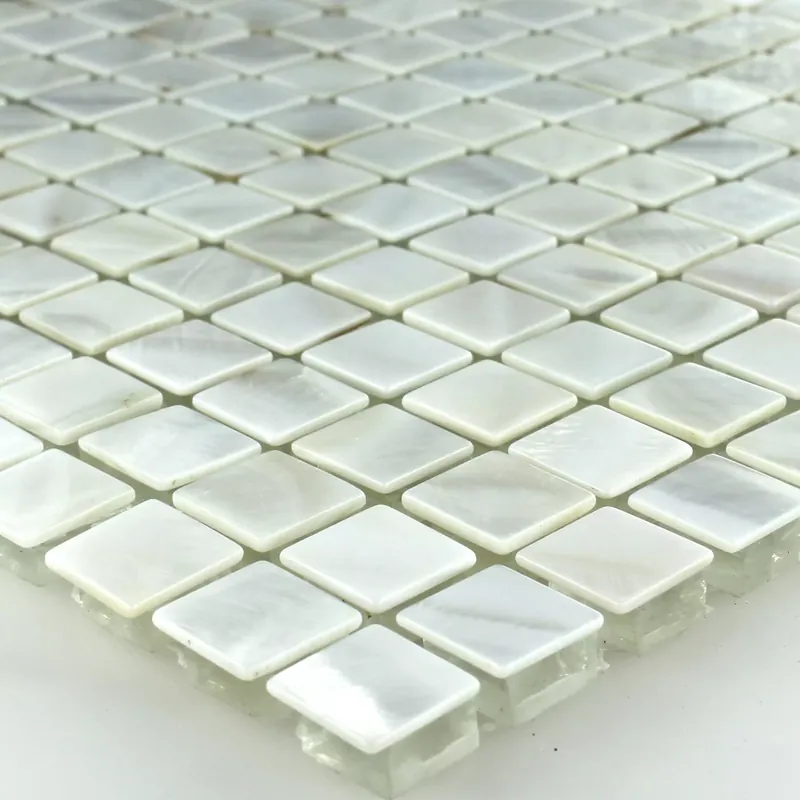 Outlet Mozaik Csempe Üveg Gyöngyház Hatású Elefántcsont Fehér 15x15x8mm