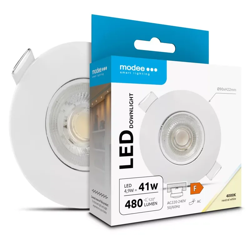 Szezonális akció Modee LED Mélysugárzó Kerek 4,9W 4000K IP23 D90xH22mm ROT (480 lumen) fehér ERP