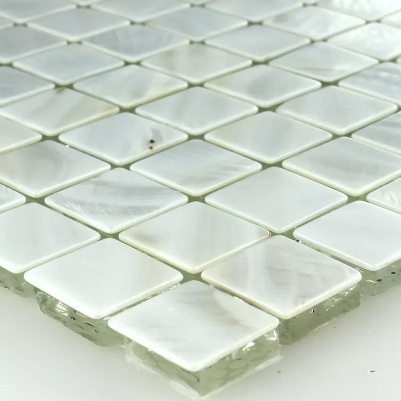 Olcsó Mozaik Csempe Üveg Gyöngyház Hatású Elefántcsont Fehér 23x23x8mm