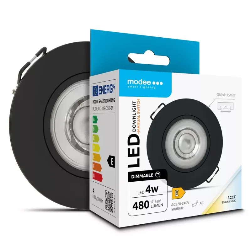 Modee LED Mélysugárzó Kerek 4W 3CCT IP44 D80xH32mm (480 lumen) fekete dimm. ERP Szuper akció