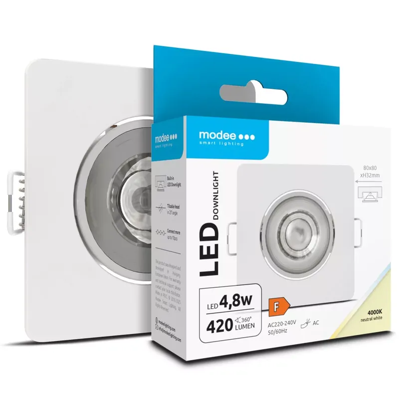 Vedd meg most Modee LED Mélysugárzó Négyzet 4,8W 4000K IP20 80xH32mm ROT(420 lumen) fehér ERP