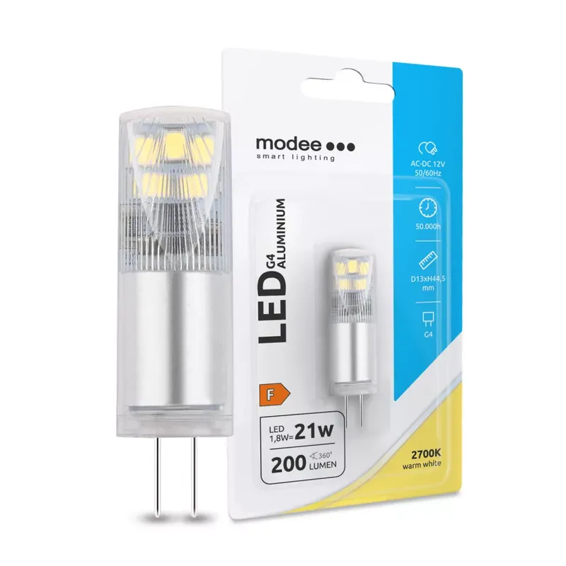 Nézd meg most Modee Lighting LED Izzó G4 Aluminium AC-DC 12V 1,8W 2700K (200 lumen) ERP B1