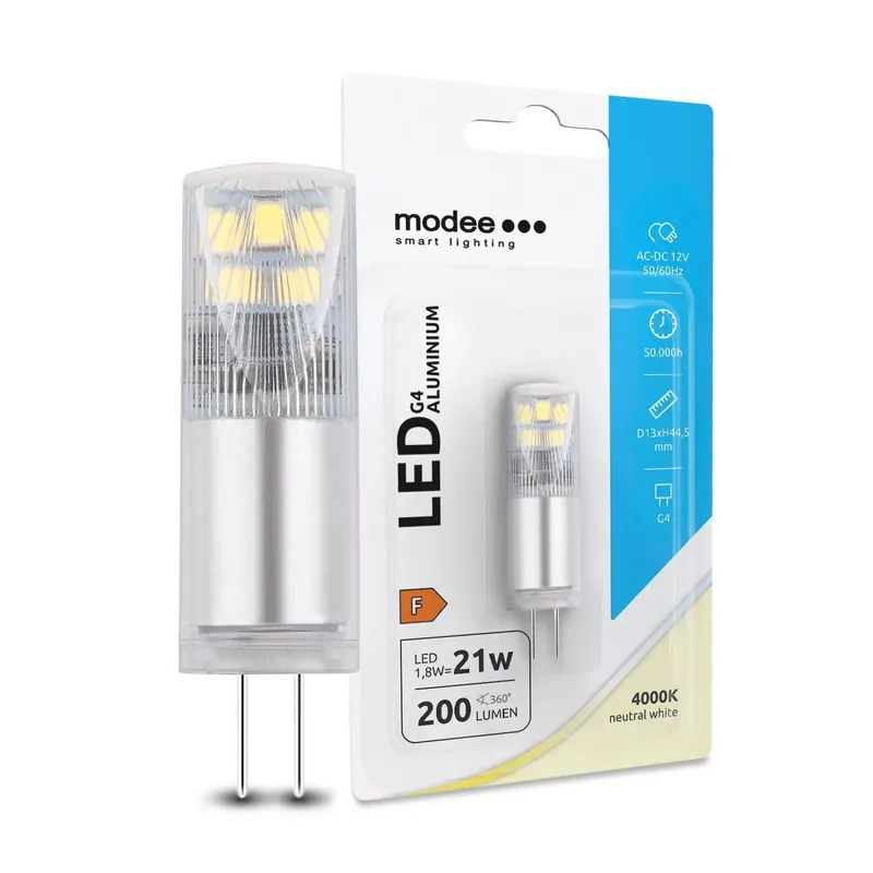 Modee Lighting LED Izzó G4 Aluminium AC-DC 12V 1,8W 4000K (200 lumen) ERP B1 Vásárlói kedvenc