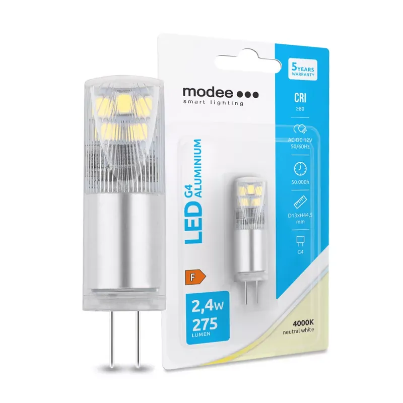 Végkiárusítás Modee Lighting LED Izzó G4 Aluminium AC-DC 12V 2,4W 4000K (275 lumen) ERP B1