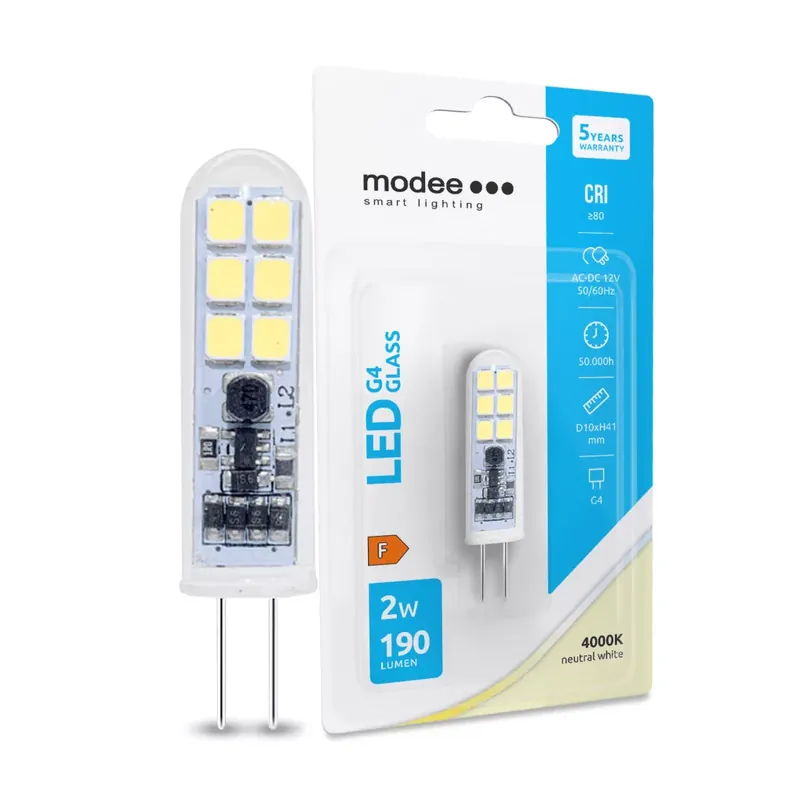 Újdonság Modee Lighting LED Izzó G4 Üveg AC-DC 12V 2W 4000K (190 lumen) ERP B1