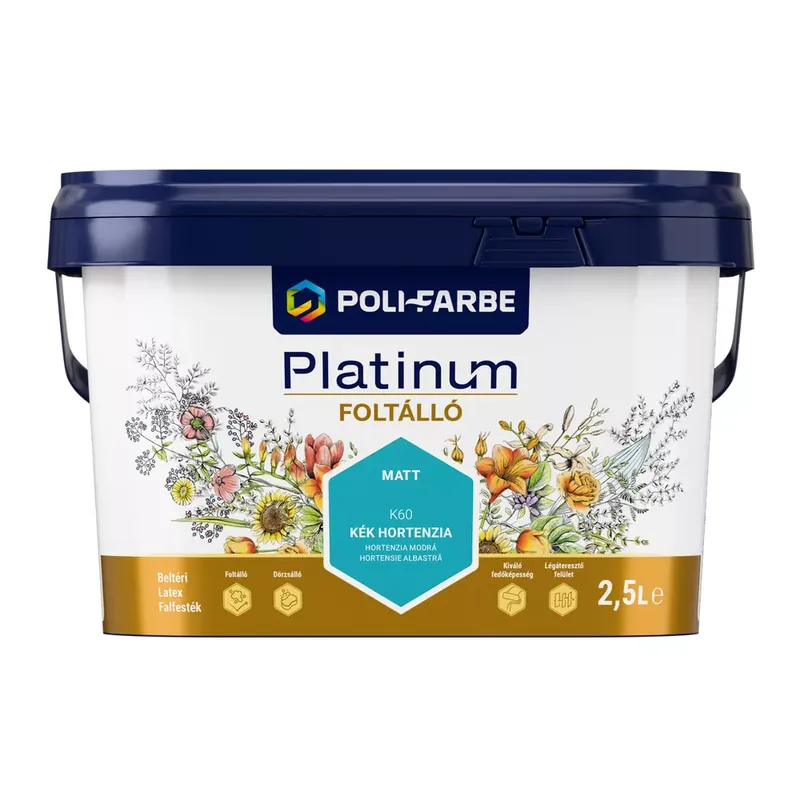 Ajánlat Poli-Farbe Platinum Foltálló Kék hortenzia K60 2,5l beltéri latex falfesték
