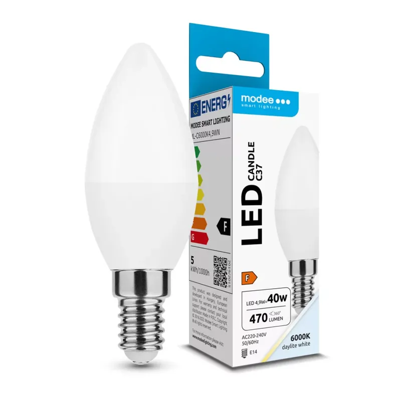 Végkiárusítás Modee Lighting LED Izzó Gyertya (Candle) 4,9W E14 200° 6000K (470 lumen) ERP