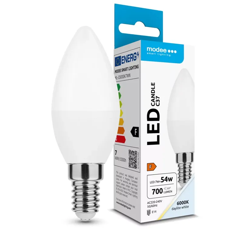 Modee Lighting LED Izzó Gyertya (Candle) 7W E14 360° 6000K (700 lumen) ERP Újdonság