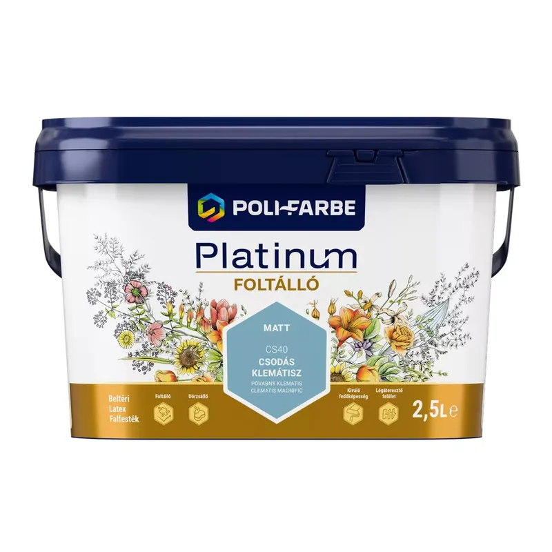 Legkelendőbb Poli-Farbe Platinum Foltálló Csodás klemátisz CS40 2,5l beltéri latex falfesték