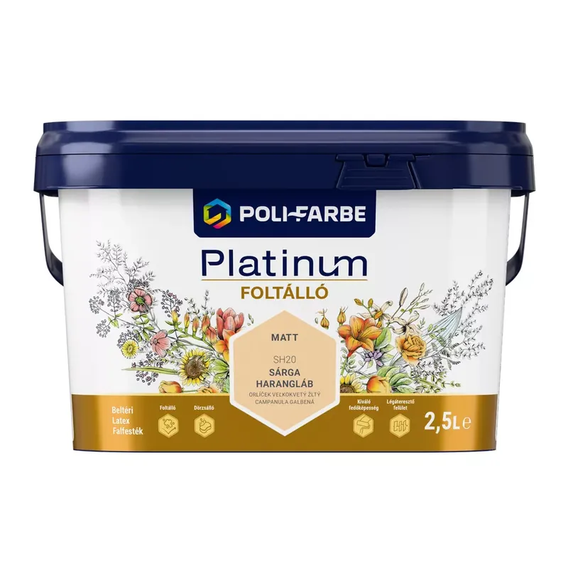 Legjobb ár Poli-Farbe Platinum Foltálló Sárga harangláb SH20 2,5l beltéri latex falfesték