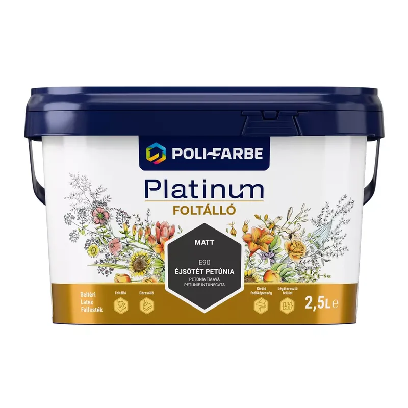 Rendeld meg most Poli-Farbe Platinum Foltálló Éjsötét petúnia E90 2,5l beltéri latex falfesték