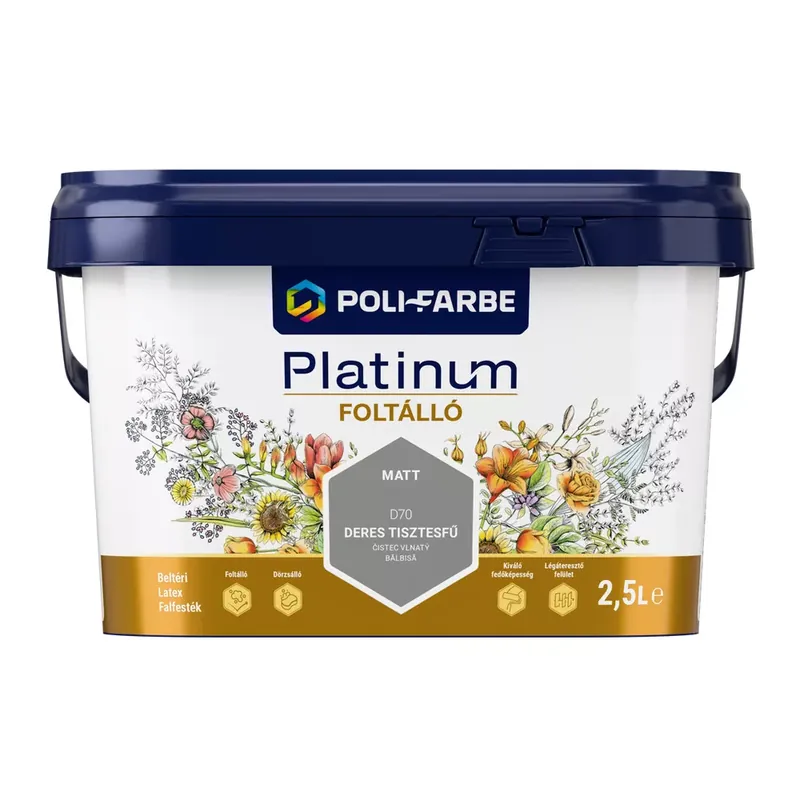 Poli-Farbe Platinum Foltálló Deres tisztesfű D70 2,5l beltéri latex falfesték Árcsökkenés