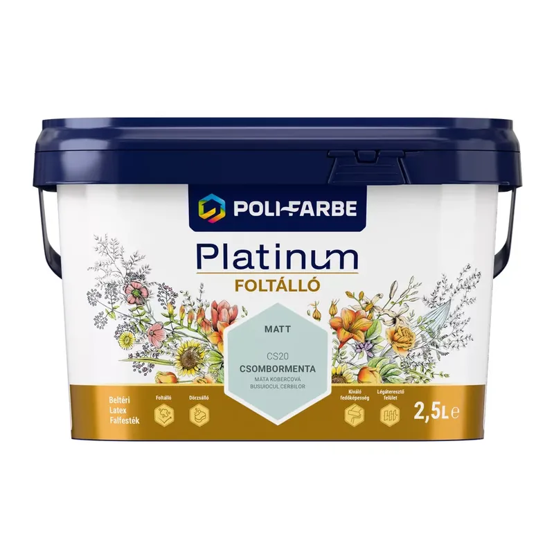 Legkelendőbb Poli-Farbe Platinum Foltálló Csombormenta CS20 2,5l beltéri latex falfesték