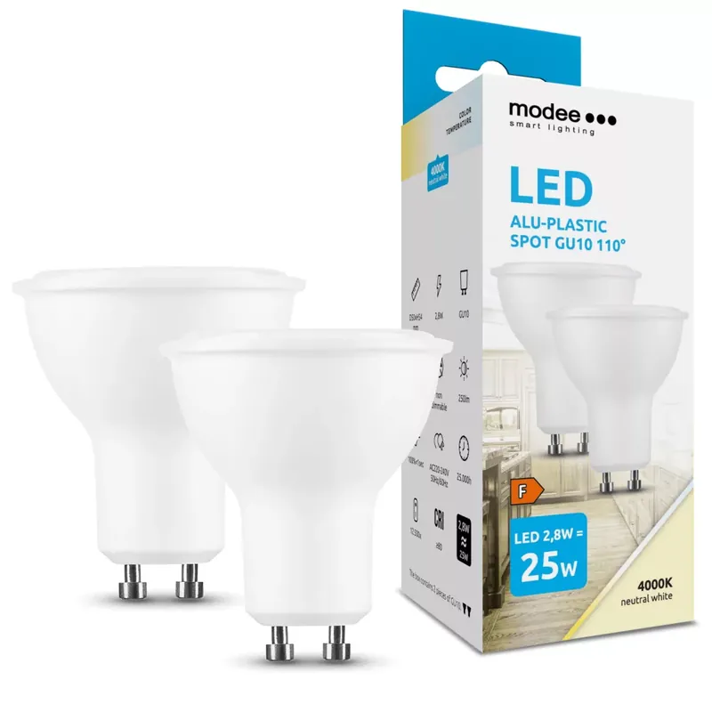 Olcsó Modee Lighting LED Izzó Spot Alu-Plastic 2,8W GU10 110° 4000K (250 lumen) ERP B2