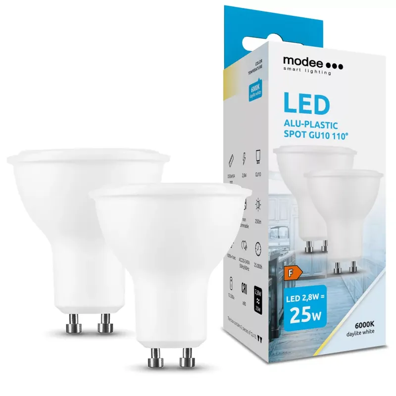 Modee Lighting LED Izzó Spot Alu-Plastic 2,8W GU10 110° 6000K (250 lumen) ERP B2 Azonnal elérhető