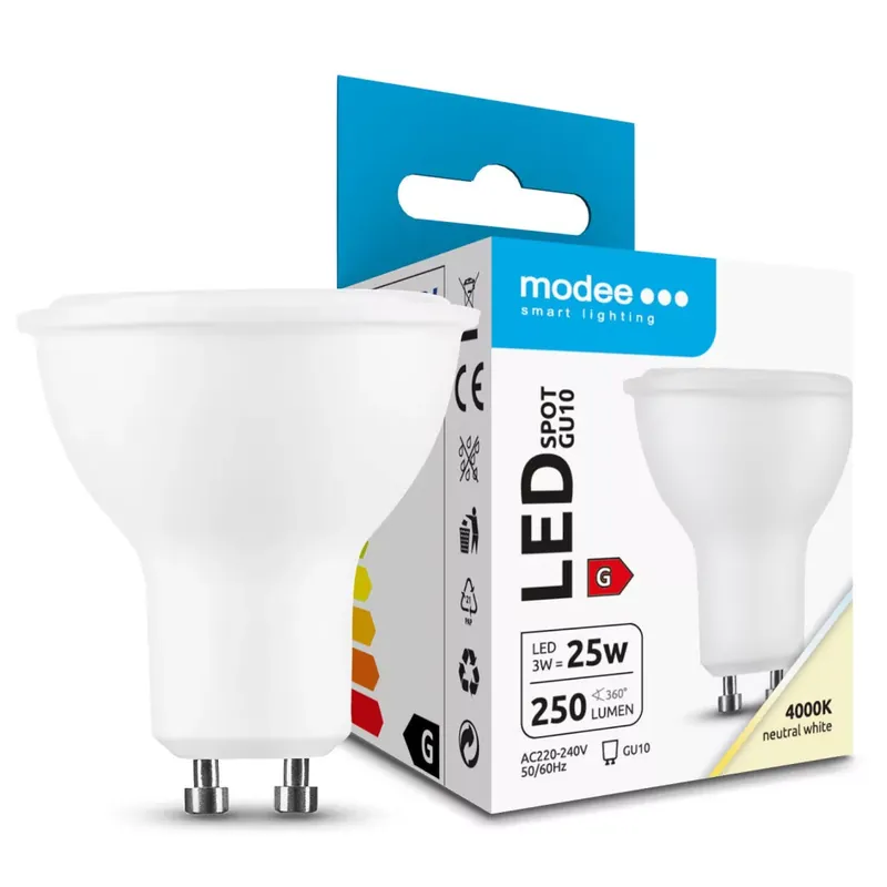 Modee Lighting LED Izzó Spot Alu-Plastic 3W GU10 110° 4000K (250 lumen) ERP Vedd meg most
