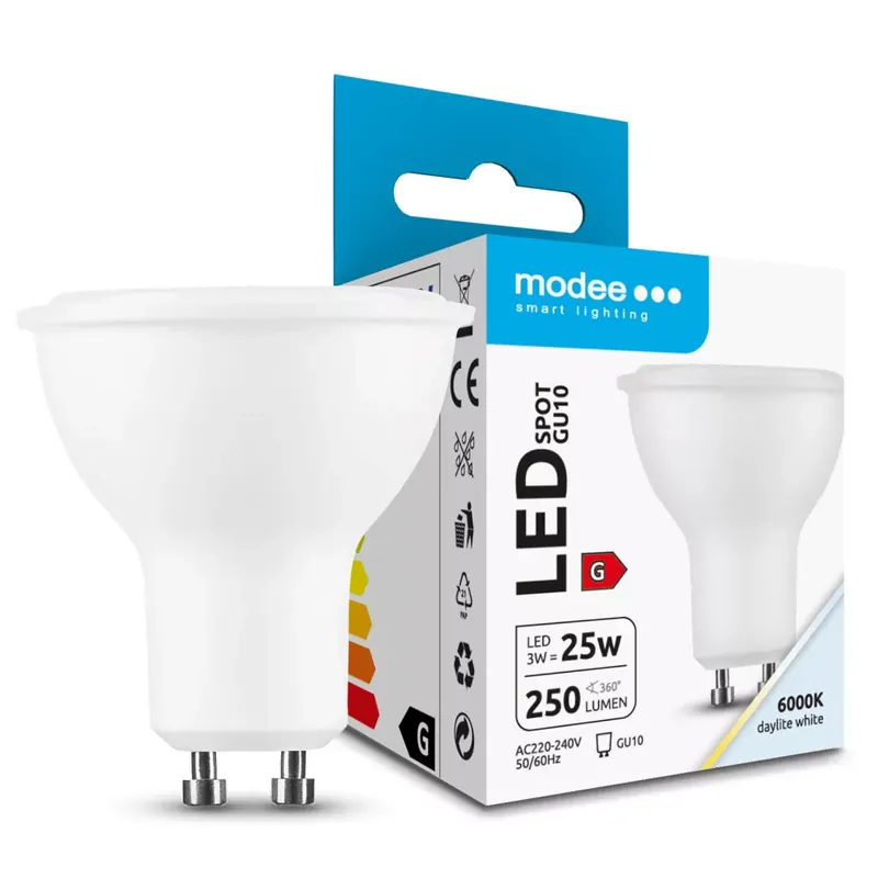 Legjobb ár Modee Lighting LED Izzó Spot Alu-Plastic 3W GU10 110° 6000K (250 lumen) ERP