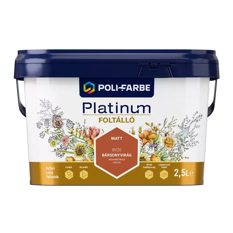 Expressz kézbesítés Poli-Farbe Platinum Foltálló Bársonyvirág BV20 2,5l beltéri latex falfesték