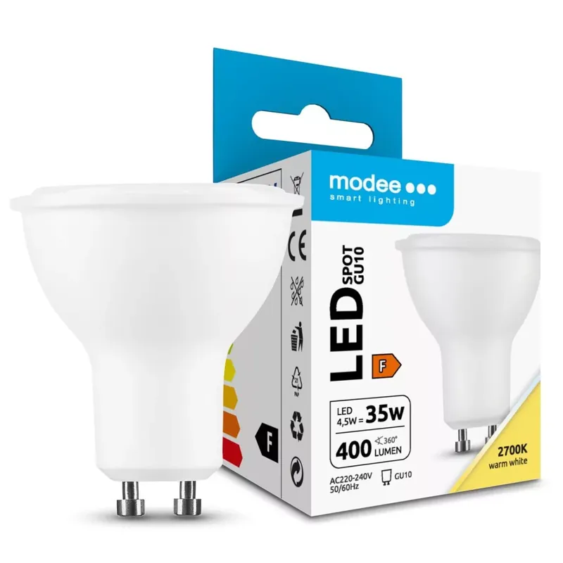 Modee Lighting LED Izzó Spot Alu-Plastic 4,5W GU10 110° 2700K (400 lumen) ERP Utolsó esély